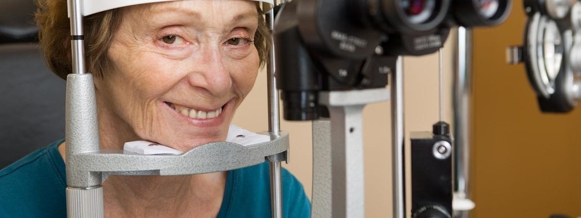 Older Woman Smiling Before her Eye Exam