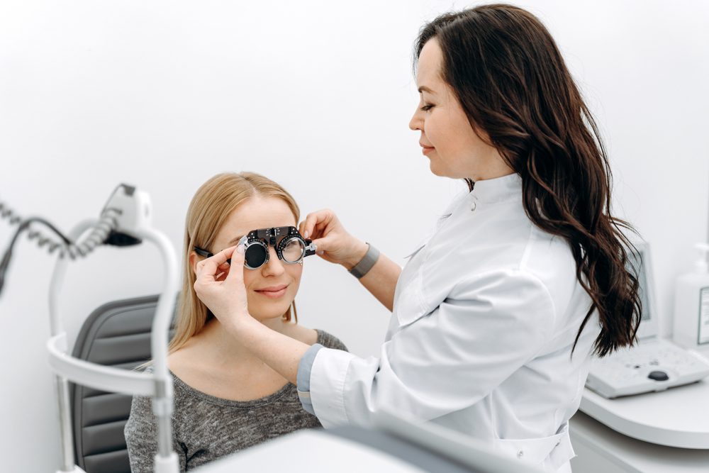 Woman Getting Eye Exam from Eye Doctor